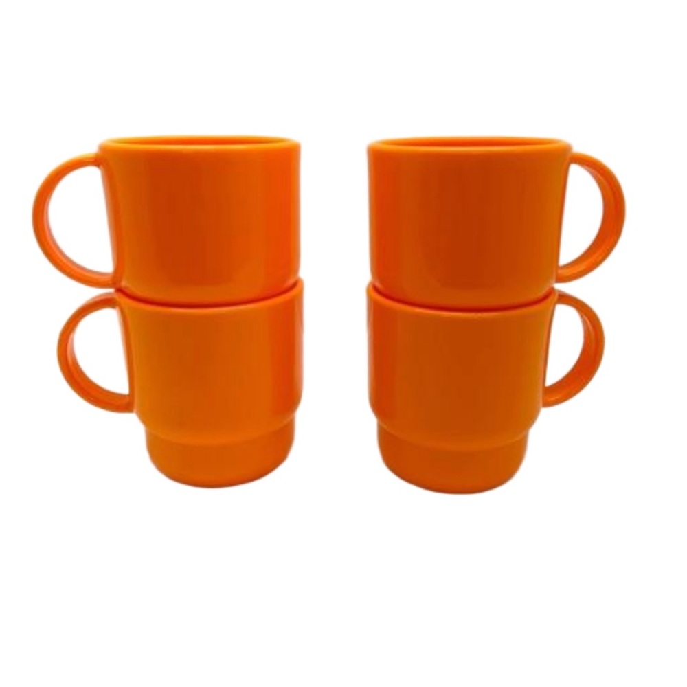 Tupperware Sunburst Orange #22248 Vintage Stacking Coffee Cups Set Of 4